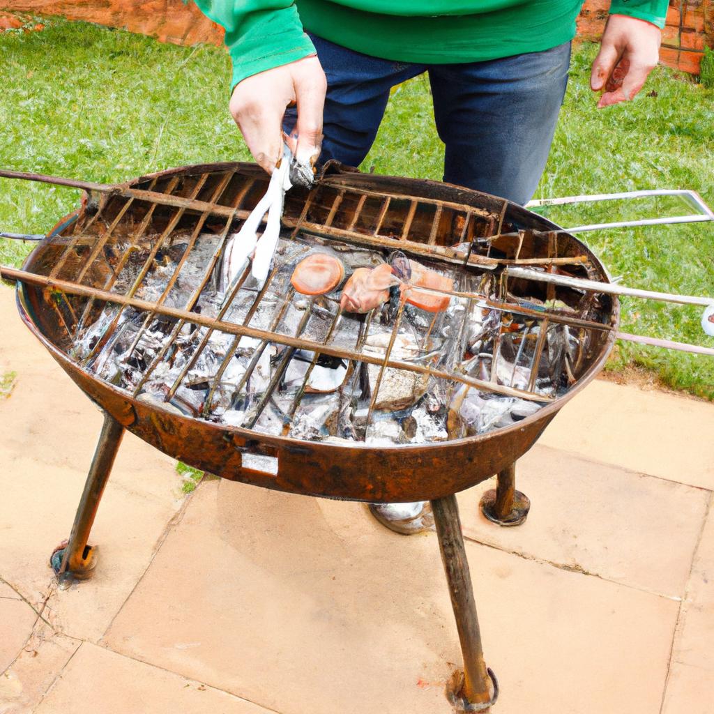 Person grilling with BBQ utensils