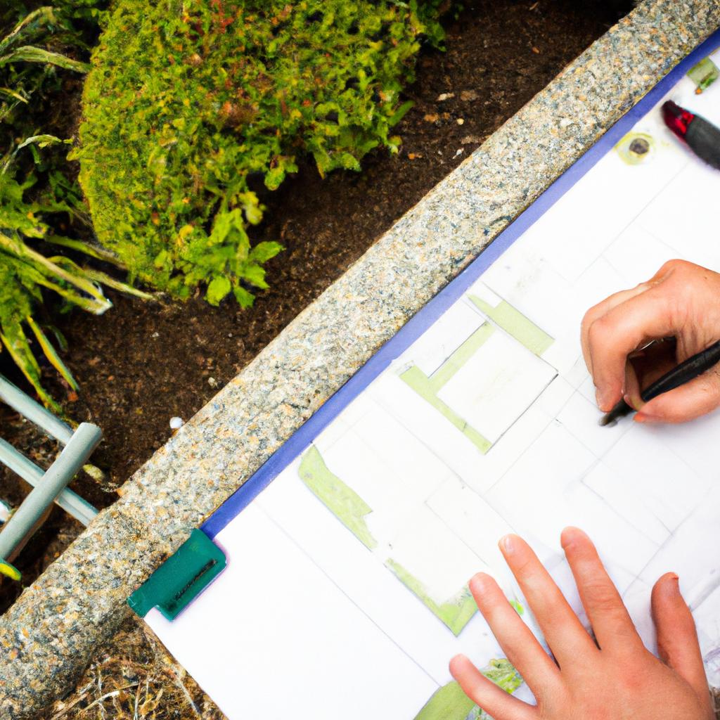 Person sketching garden layout plan