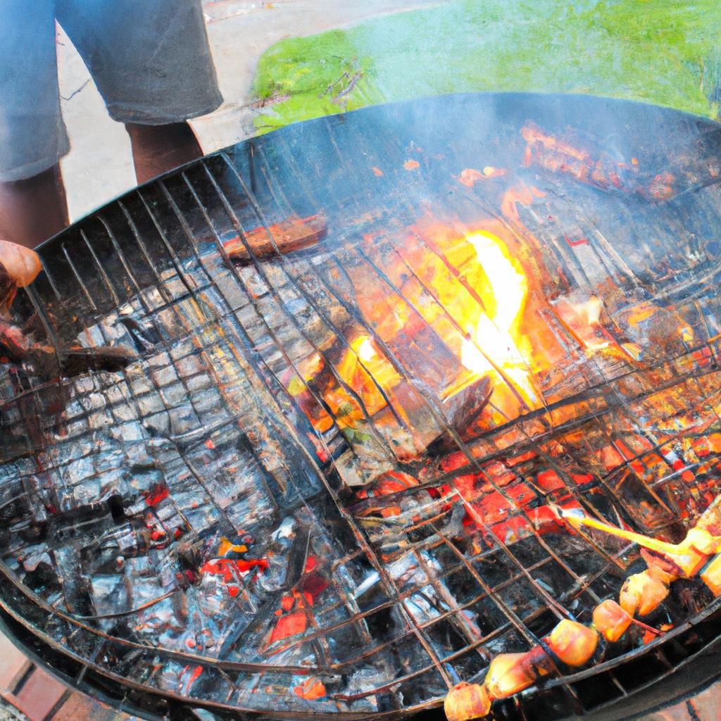 Person grilling food on fire pit