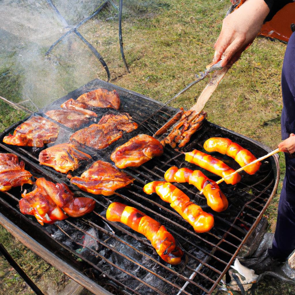 Person grilling food at barbecue