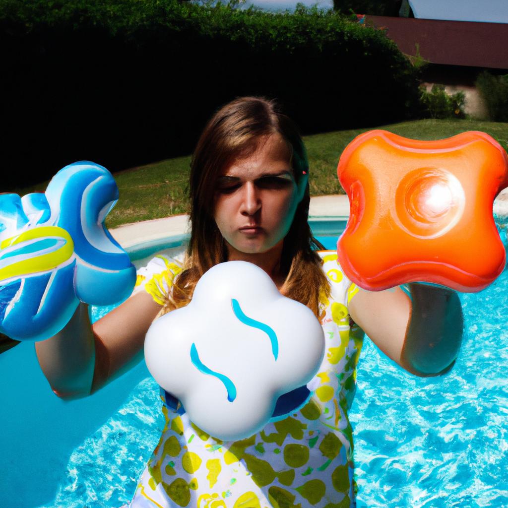 Person playing with pool toys