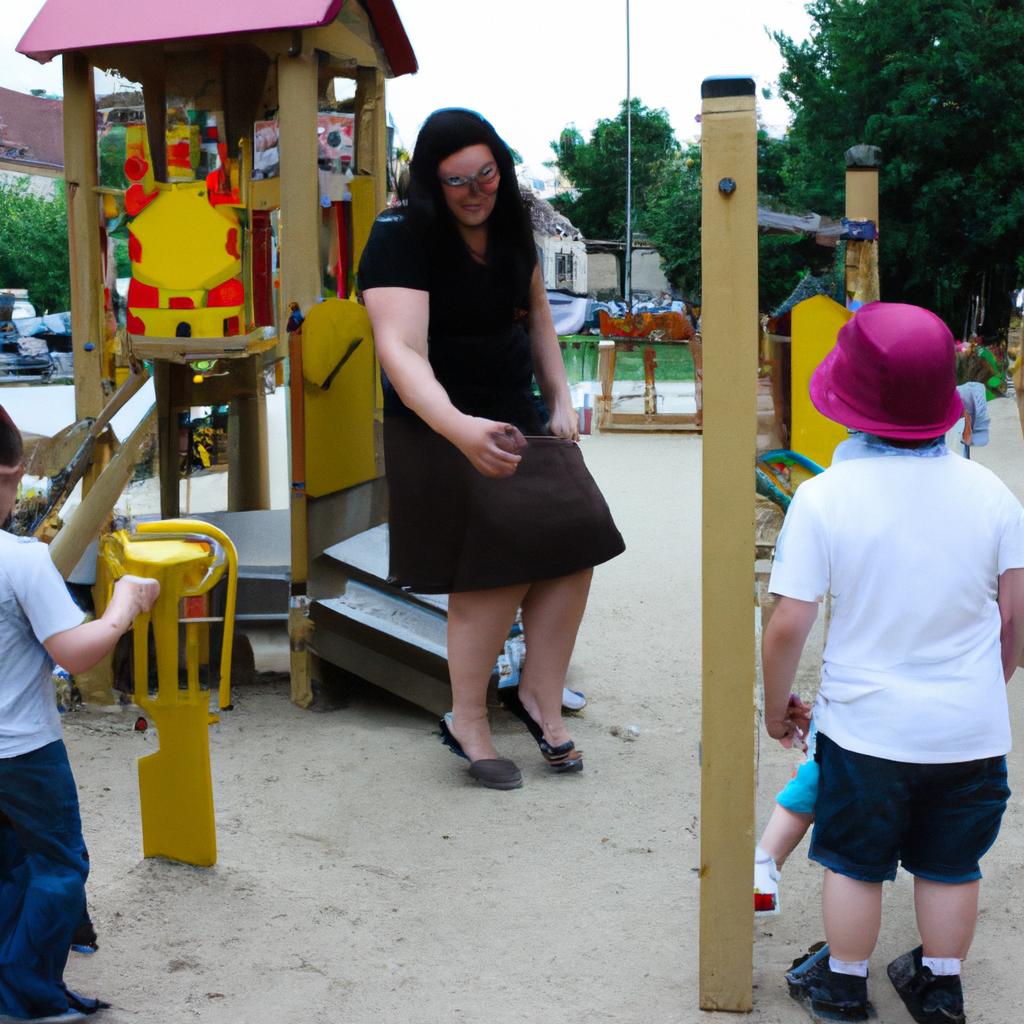 Woman supervising children in play