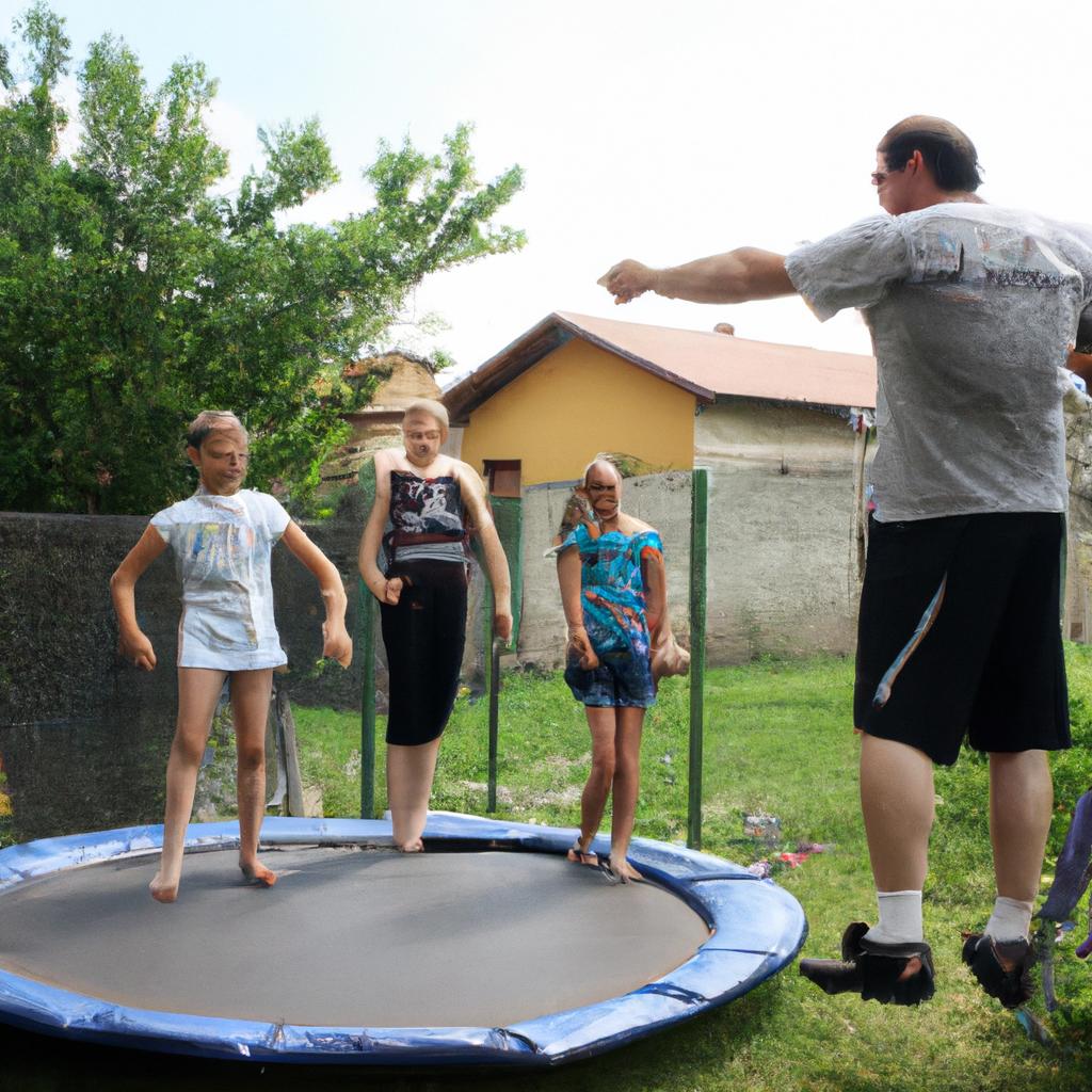 Adult supervising children on trampoline